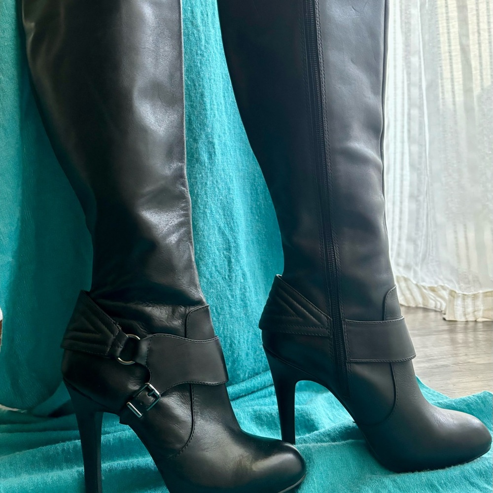 Jessica Simpson Avern Black Leather Knee High Boots
